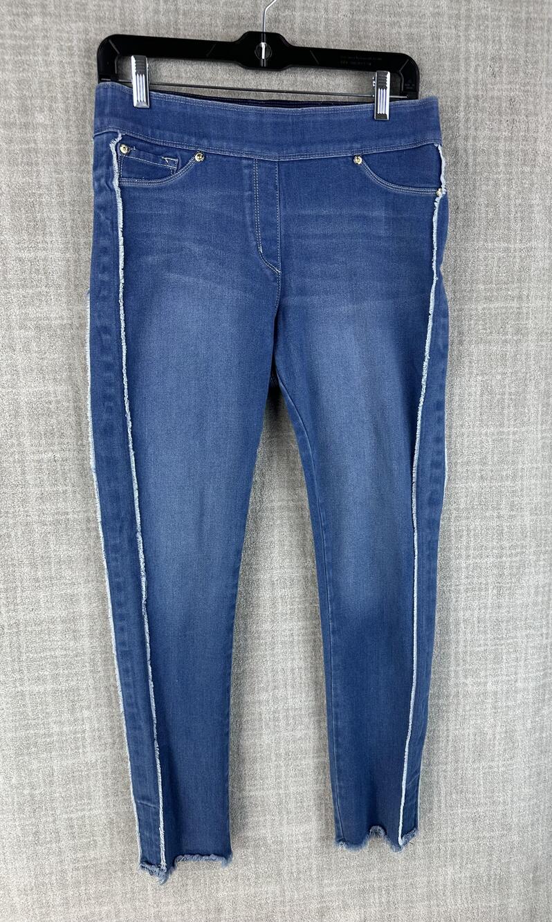 Luxe Denim Jeans Womens M(10-12) Blue Skinny Slim Frayed Fringe Ankle Hem